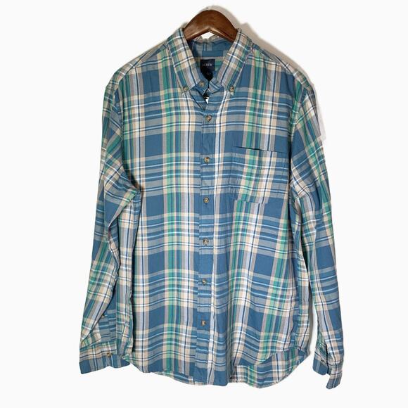 J. Crew Plaid Button-Down Shirt (Blue/Green/White) Men’s Size Large NWT Workwear - Picture 2 of 16